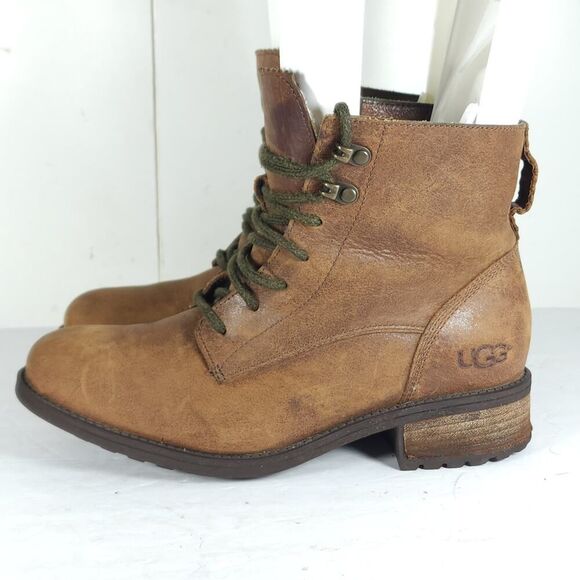 Ugg Women's Denali US8 Brown Leather Lace Up Sheepskin Lined LaceUp Combat Boots - Picture 2 of 16